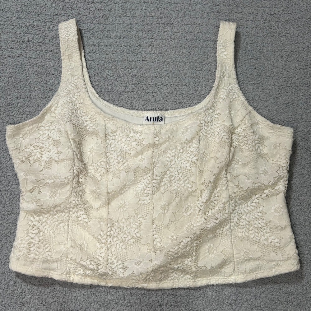 Arula Crop Top Floral Lace Corset‎ 1X Ivory Cream Coquette Romantic Cottagecore